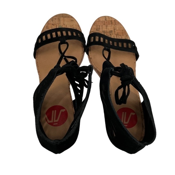 Black Cork Wedge Loraine Leather Lace Up Sandals Size 7 1/2 Women's - Picture 4 of 8